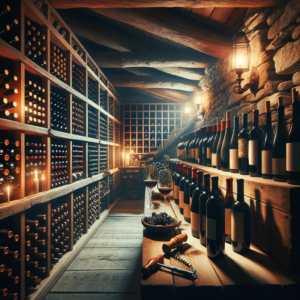 Wine bottles aging in wine cellar (first image)